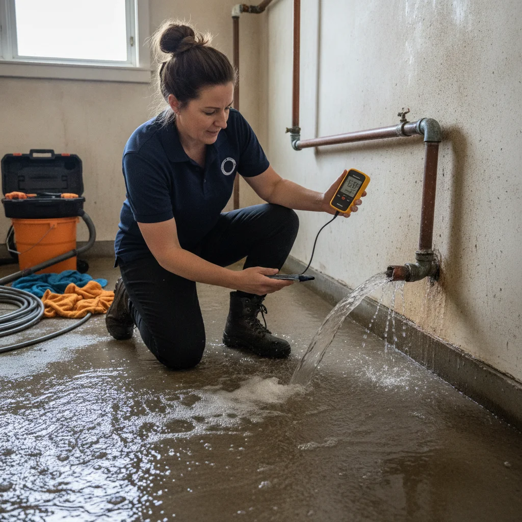 Encinitas rental representative photographing water from a burst pipe