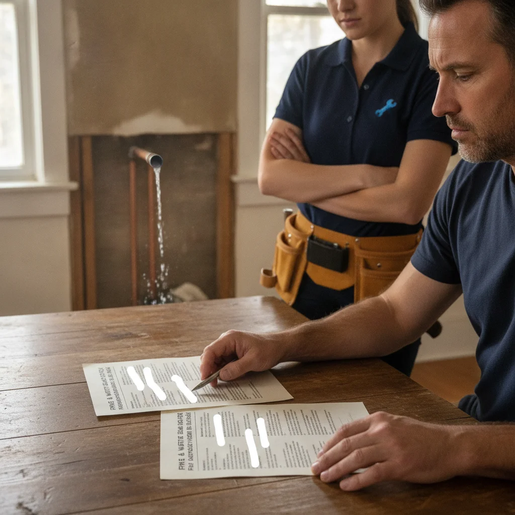 A homeowner comparing two written fire and water damage repair scopes