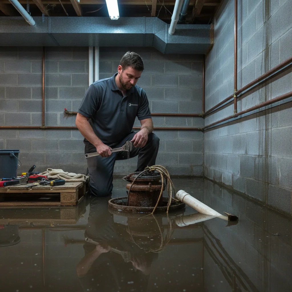 Shallow basement flooding around a failed residential sump pump
