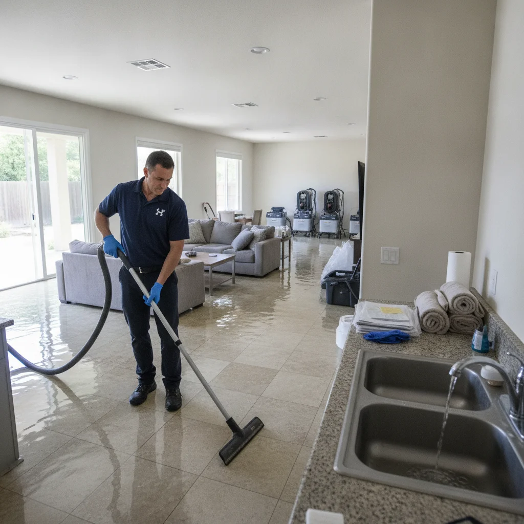 Shallow indoor water in a Scripps Ranch home before cleanup
